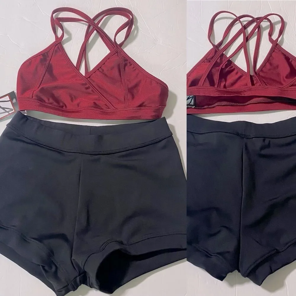 LA dance solo convention tryouts burgundy black 2 piece set MA medium adult NEW